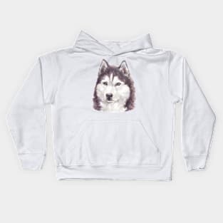 Beautiful Siberian Husky Watercolor Art Kids Hoodie